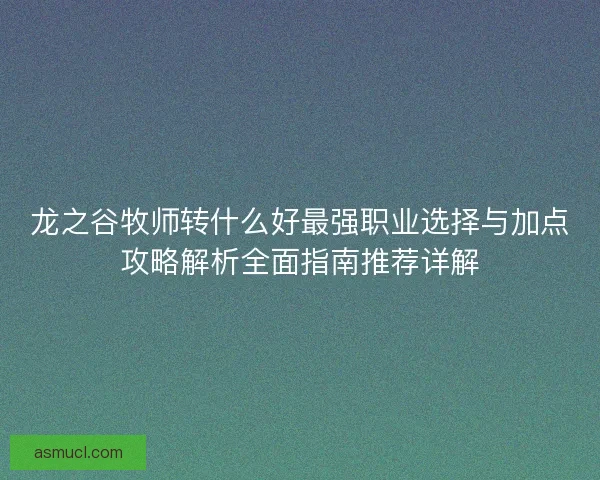 龙之谷牧师转什么好最强职业选择与加点攻略解析全面指南推荐详解